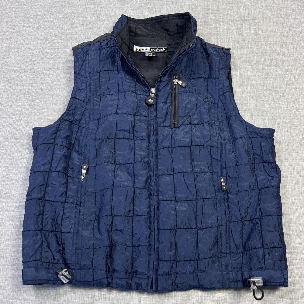 Jamie Sadock Vest Womens Medium Blue Quilted Lined Padded Full Zip Pockets Short